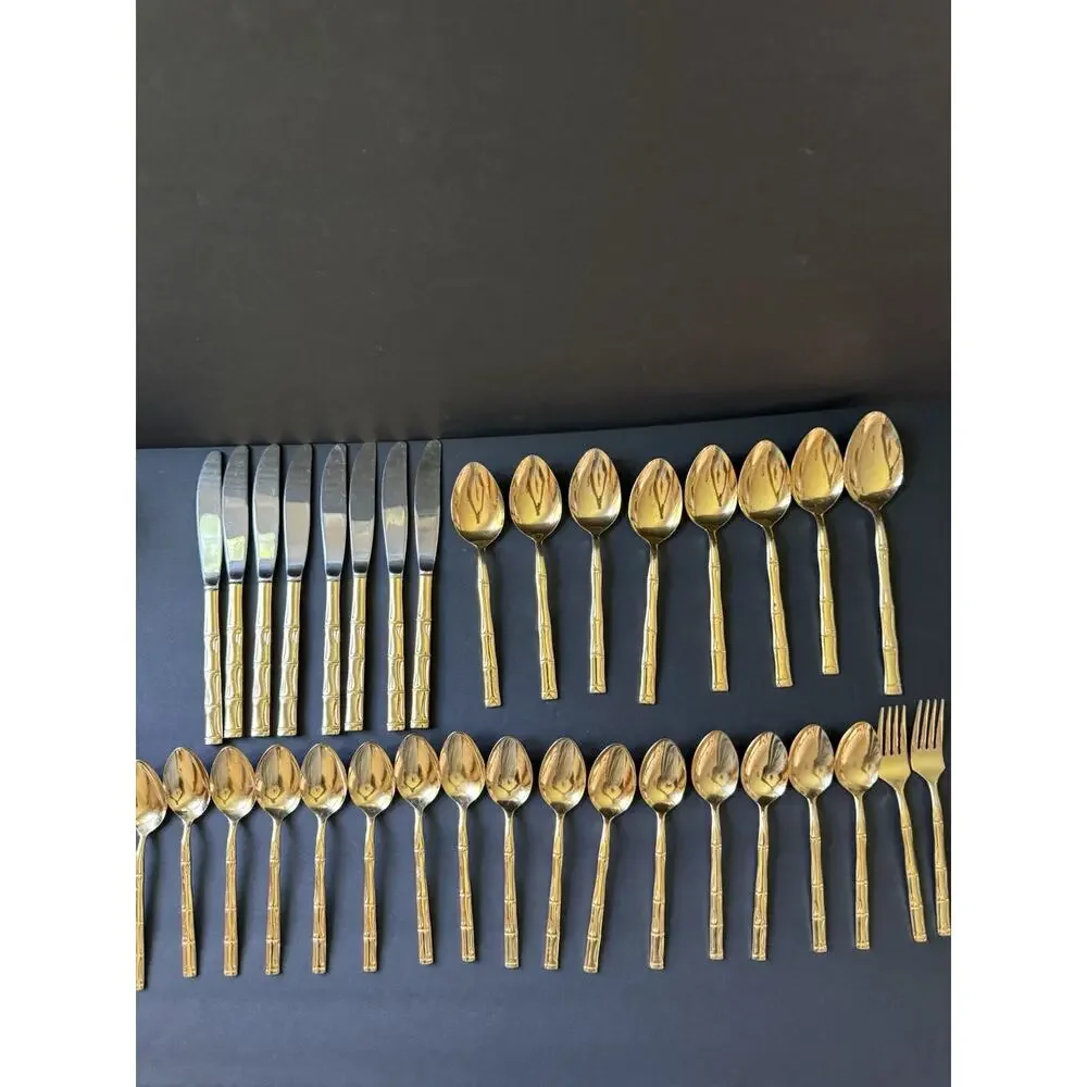 Rebacraft Bamboo Gold Plated Flatware (34) Pieces Tableware Modern Cottage MCM